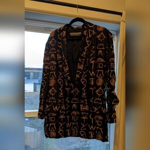 Geometric Print Black and Orange Women's Blazer